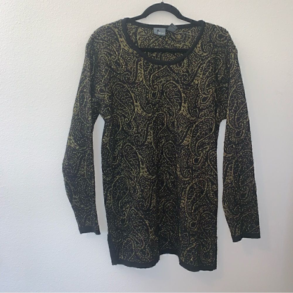 Vintage LizWear Metallic Paisley Tunic Sweater Top